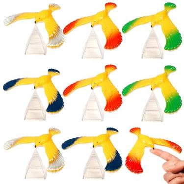 Imagem de 8 peças de pássaro equilibrado com gravidade de pássaro com combinação de pirâmide, águia de equilíbrio de mesa de escritório de ciências físicas para dedo, águia de equilíbrio de pirâmide nostálgica, águia de gravidade para o dia das bruxas (cor aleatória)