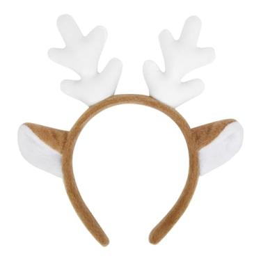 Imagem de TEBIEKOY Faixa de cabeça de chifre de veado de Natal – faixas de cabelo de chifre de rena para mulheres, lindas orelhas de veado, acessórios de fantasia de veado para lembrancinhas de festa de fim de