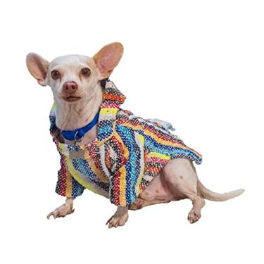 Imagem de Moletom com capuz para cães mexicanos Poncho Doggo Baja Ponchos Cobertor para Cachorros Fantasia Pijama Chihuahua Suéter Roupas de cachorro pequeno, médio a grande, feito no México com tecido reciclado (4, multicolorido)