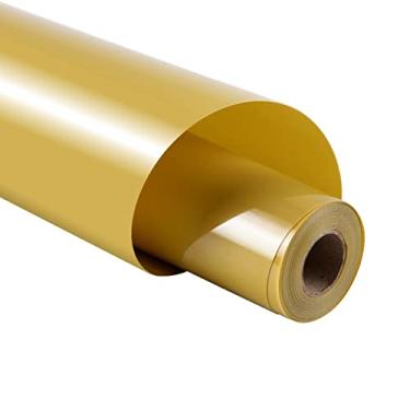 Imagem de guangyintong rolos htv de vinil de transferência de calor dourado, ferro dourado de 12 "x 8 pés em vinil para camisetas superfície brilhante vinil htv dourado para todas as máquinas de corte