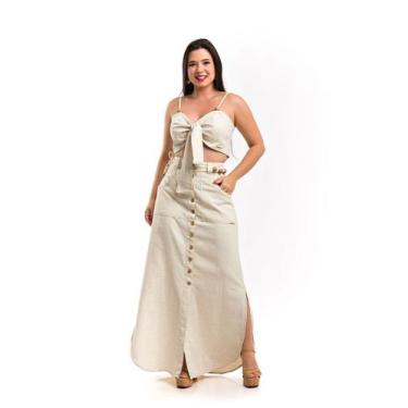 Imagem de Conjunto saia longa e cropped 2 em 1  linho natural premium - RESTRITO