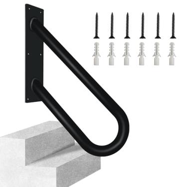 Imagem de Corrimão externo para 1-2 degraus, 30,5 cm de comprimento, suporte de parede para escada, barra de apoio forte em forma de U de 226 kg, metal preto fosco