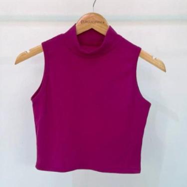 Imagem de Blusa Feminina Estilo Cropped Canelado Top Moda Blogueira Gola Alta - 