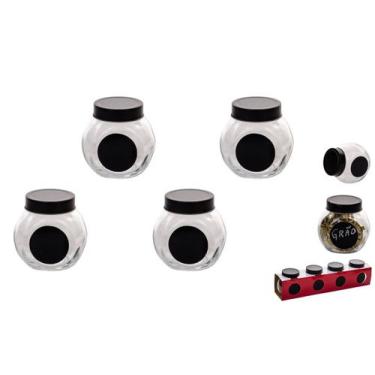 Imagem de Porta Condimentos Temperos Com 4 Potes Cor Preto Vidro - WINCY CASA