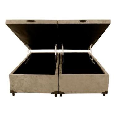 Imagem de Cama Box Baú Bipartido King Size Suede Bege com Pistões a Gás  - Real 