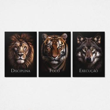Imagem de Kit 3 Quadros Disciplina Foco Execução Leão Tigre 28x40cm - CAMALEÃO D