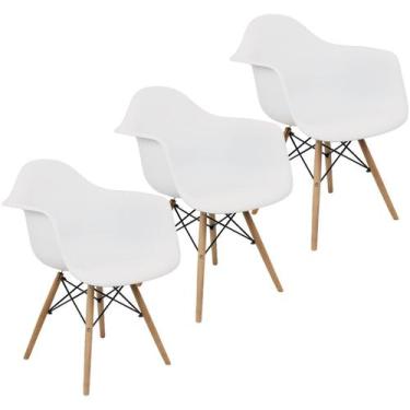 Imagem de Kit 3 Cadeiras Charles Eames Eiffel Design Wood Com Braços - Lianto De