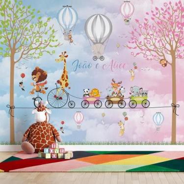 Imagem de Papel de Parede Animais na corda Menino e Menina - AloPapers, 2,50m de