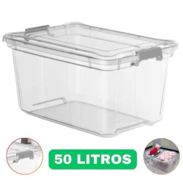 Imagem de Caixa Grande Organizadora C/ Tampa Plástico 50l Transparente Baú Com T