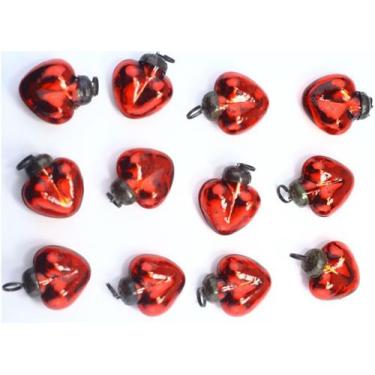 Imagem de Ornamentos de Vidro Mercúrio Miniatura em Formato de Coração Vermelho 