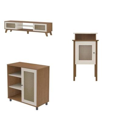 Imagem de Kit 3 Peças com Rack para TV até 75 Polegadas, Buffet e Mesa de Centro Charlotte Cinamomo/Off White