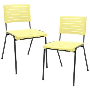 Imagem de Kit 02 Cadeiras Empilhável Fixa Escritório Multiuso Base Preta Kimi P0