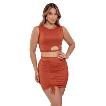 Imagem de Saia Feminina Ajustável + Cropped Telha sem Mangas Canelado - Fortalez