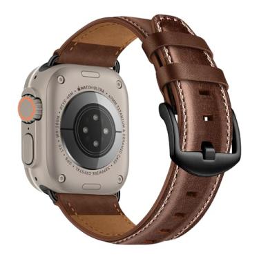 Imagem de CINORS Pulseira de couro marrom escuro italiano compatível com Apple Watch 11 10 de 46 mm ultra 49 mm para iWatch séries 9, 8, 7, 45 mm, 6, 5, 4, 44 mm, 3, 2, 1 SE de 42 mm