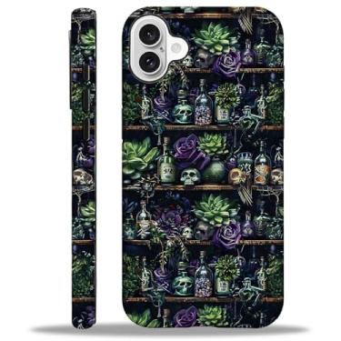 Imagem de Toulas Capa compatível com iPhone 16 Plus, proteção de 2 camadas, acabamento fosco, sensação premium - Design à prova de choque e resistente a impressões digitais, garrafas de poção de crânio e