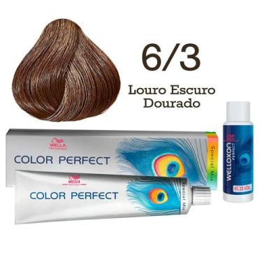 Imagem de Coloração Color Perfect 6.3 Louro Escuro Dourado Oxidante Welloxon 20 