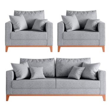 Imagem de Kit Sofá 2 Lugares e 2 Poltronas Beny com Base de Madeira - Móveis Rop