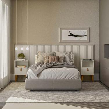 Imagem de Cabeceira Cama Casal Ripada Laranjeiras 2.4 C/ Mesa De Cabeceira 1 Gav