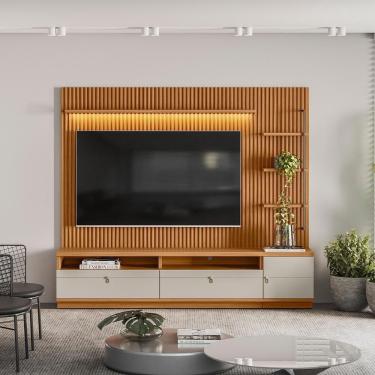 Imagem de Estante Home Ripada 224Cm Aloha Para Tv Até 75 Nature/Off White