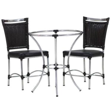 Imagem de 2 Cadeiras Jk E Mesa Alumínio Para Cozinha Varanda Edícula Pedra Ferro