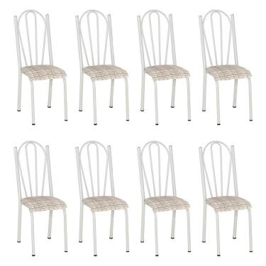 Imagem de Kit 8 Cadeiras De Cozinha Alasca Estampado Rattan Pés De Ferro Branco - Pallazio