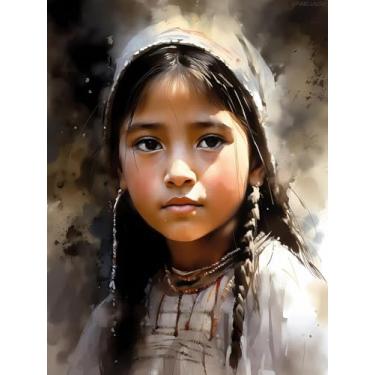 Imagem de UPABLUNSO Kits de pintura de diamante 5D, kits de arte de diamante para meninas nativas americanas, faça-você-mesmo, pinturas redondas nativas americanas, com diamantes, arte para adultos, decoração