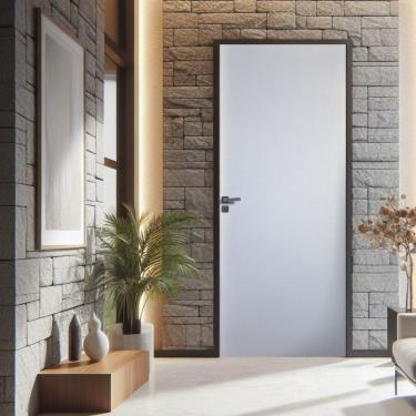 Imagem de Kit Porta de Madeira Lisa Primer 210x62cm Batente 25cm Branco