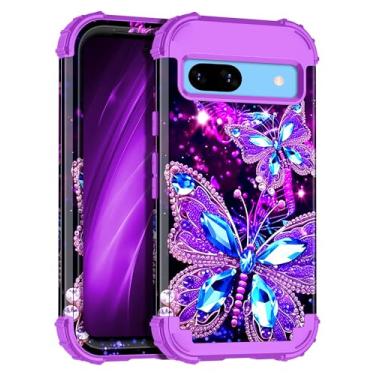 Imagem de Miqala Capa compatível com Google Pixel 8A, brilha no escuro, três camadas, resistente, à prova de choque, proteção total de plástico rígido + capa de silicone macio para Google Pixel 8A de 6,1