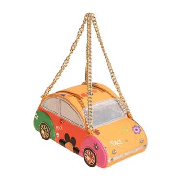 Imagem de Fiocias Bolsa de bolsa de estilo de carro para feminino bolsa para cosméticos de rua, Carro Amarelo