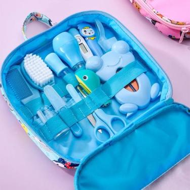 Imagem de Kit Higiene Infantil Azul Bolsa Cortador Unhas Escova