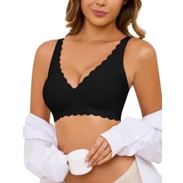 Imagem de Yusongirl Sutiã feminino sem costura, sem aro, sutiã push-up em V profundo, sem fio, macio, sutiã recortado confortável para o dia a dia, Preto, P