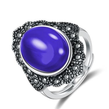 Imagem de Anel de junta empilhável de cristal preto gótico, anéis de pedra de ágata Boho para mulheres, vintage, oval, natural, pedra preciosa, bijuteria, Liga de aço, Sem pedra preciosa