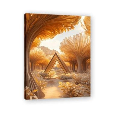 Imagem de Telas redondas de árvores para sala de estar arte de impressão em tela geométrica moderna - árvores triangulares e dosséis redondos 20 x 26 cm