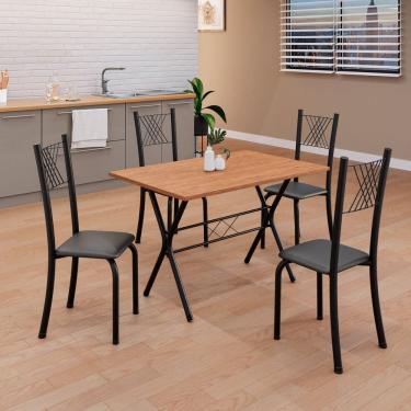 Imagem de Conjunto de Mesa Tubular 062 100x60cm Tampo em Mdf com 4 Cadeiras Sara Preto Liso / Preto TXT