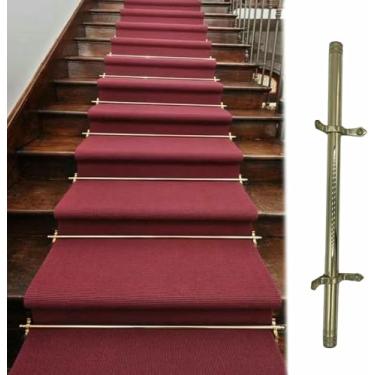 Imagem de LGEOELIAS Vara de carpete de escada de latão, acabamento de carpete de escada interna, residencial, haste de carpete de degrau de galeria, kit de haste de escada de latão para corredores de carpete