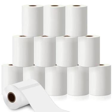 Imagem de Ctosree 12 rolos de etiquetas de impressora adesivas de papel térmico à prova d'água adesivos de etiquetas térmicas compatíveis com impressora Phomemo M110 M221 M220 M120 M200 M110s (branco, 4 x 6 cm)
