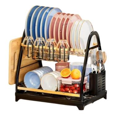 Imagem de Escorredor De Louça Cozinha 2 Andares Inox Bandeja Grande Moderno Preto - Com Porta PratoTalheres Copos (D)