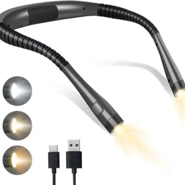Imagem de Luz de livro, luz de Leitura de 3 Cores e 6 Níveis de Brilho Pescoço Dobrável, Lâmpada Recarregável com Duração de 80 Horas, Leitura na Cama, Tricô, Acampamento