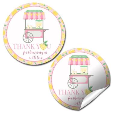 Imagem de Adesivos de agradecimento para chá de bebê limonada rosa para meninas - 40 etiquetas redondas de 5 cm - adesivos fofos de lembrancinha de festa com tema de limão, etiquetas de sacolas de presente e