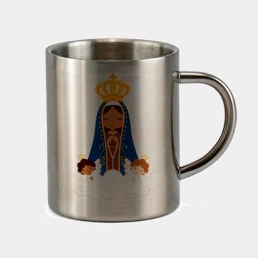 Imagem de Caneca de Inox Premium Prateada 400ml Nossa Senhora Aparecida Anjos - 