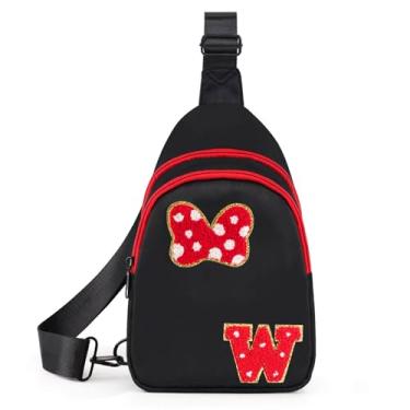 Imagem de Pochete transversal para meninas de 14 anos, 18, 9, 10, 11, 12, 13, 14 anos, bolsa tiracolo com inicial Bow Mouse Park para meninas adolescentes e mulheres, Preto, W