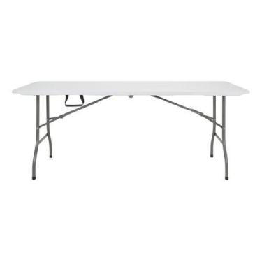 Imagem de Mesa Dobravel 180x74 Cm Plastico Branca Compacta Tipo Maleta - Klimber