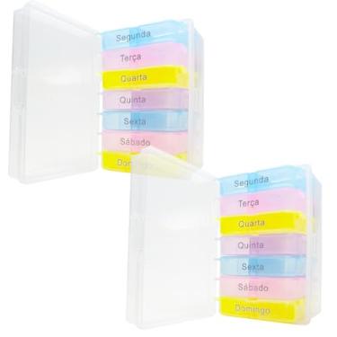 Imagem de Porta Comprimidos Semanal Kit com 2 Organizadores Diários Remédio Vitamina Cápsulas Medicamento 7 Compartimentos Multicolorido