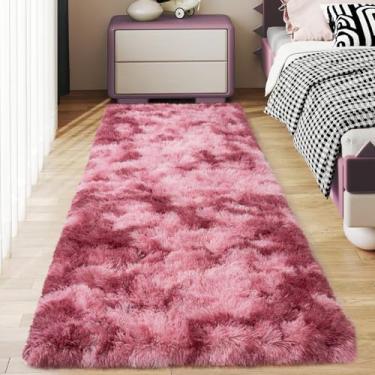 Imagem de Ailyei Tapetes de corredor macios para corredores de quarto, 5 x 15 cm, tingido, rosa, felpudo, antiderrapante, para cabeceira, dormitório, tapete peludo longo para berçário, sala de estar