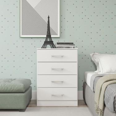Imagem de Cômoda Branca Pequena com 4 Gavetas Puxador Cromado 55x93cm