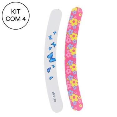 Imagem de Kit 4 Lixa De Unha Fina Curva Madeira E Papel Abrasivo NYBC - NYBC Bea