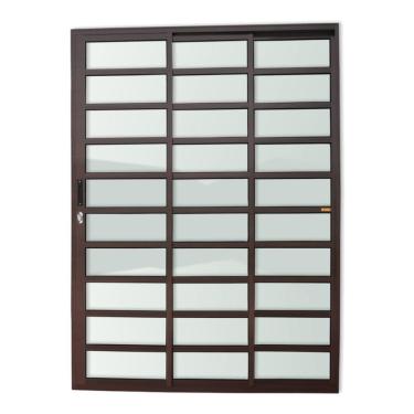 Imagem de Porta De Correr Com Travessas 3 Folhas 1/3 Super Vidro Liso 210cm X 120cm Brimak Corten