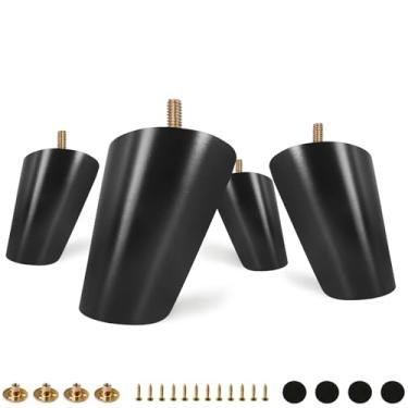 Imagem de FoDau770 Pernas de móveis de madeira de borracha preta 7,6 cm, pés de madeira afunilados inclinados conjunto de 4 pés de móveis UNC de meados do século, peças de reposição para armário, sofá, cômoda
