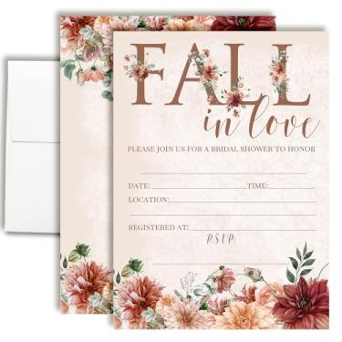 Imagem de Convites para chá de panela Fall in Love - 20 cartões Boho Autumn Fill In 5x7 com envelopes brancos - Convites de chá de casamento florais rústicos por AmandaCreation