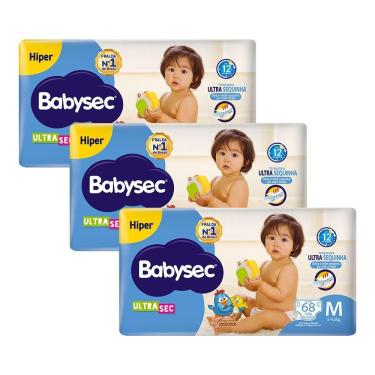 Imagem de Kit 3 Fraldas Babysec Galinha Pintadinha Ultrasec Hiper Tamanho M 68 unidades cada